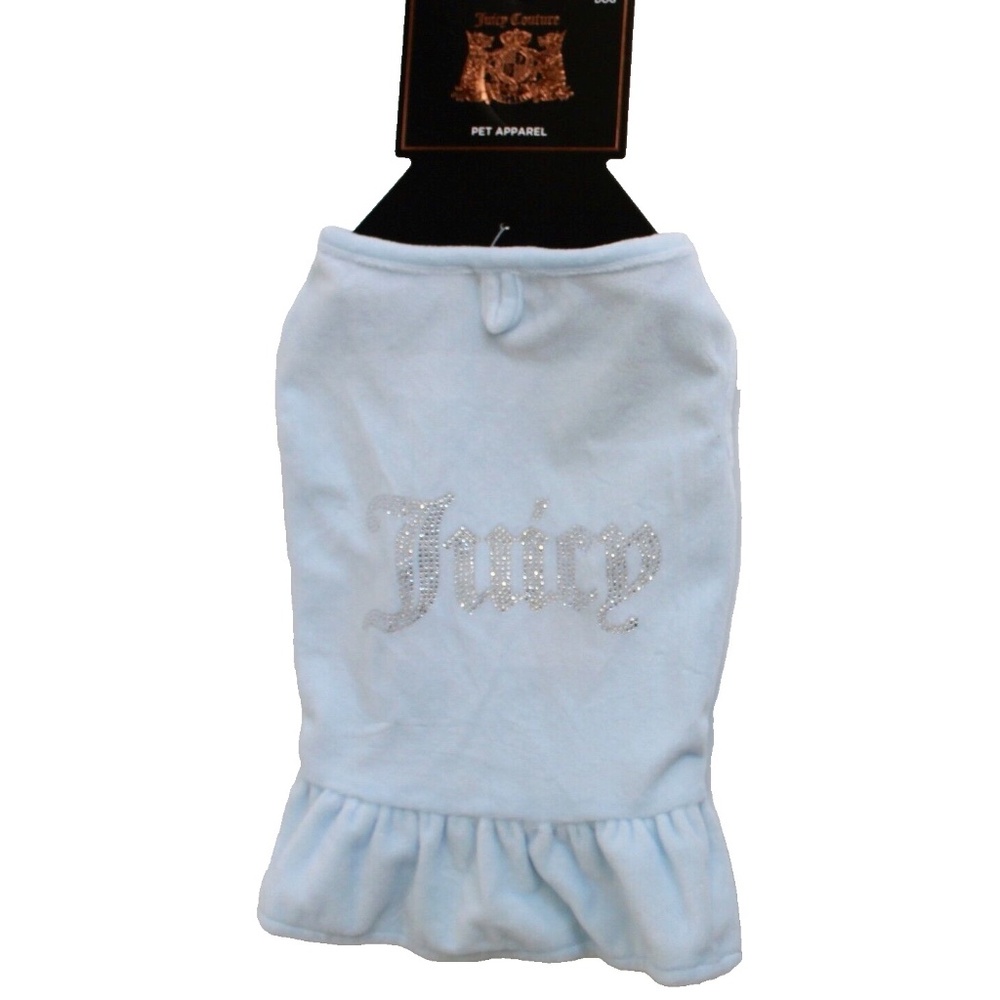 Juicy Couture Blue Terry Velour Bling Dress Pet Dog Apparel Size M/L NEW
